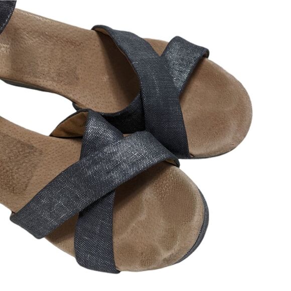 TOMS Metallic Denim Strappy Wedge Heels 12 - Picture 10 of 12